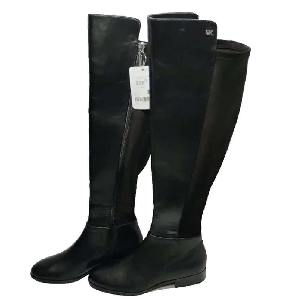 NWT Michael Kors Bromley Boots Womens Size 5 Over The Knee Black Leather Zip NEW